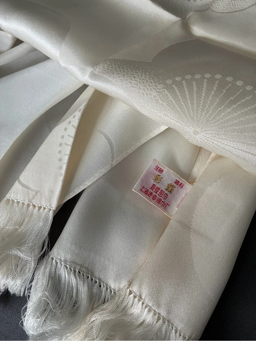 100% Pure Silk Cream Scarf with cherry blossom print